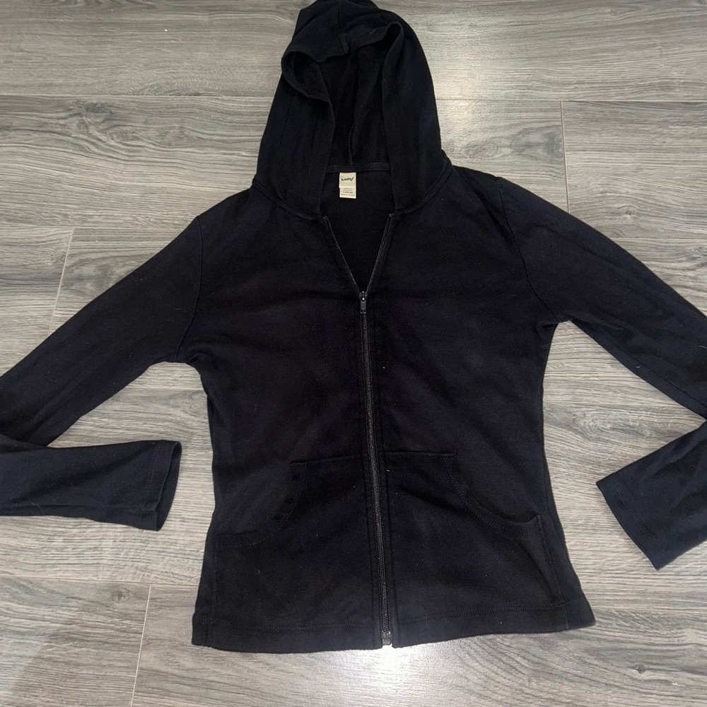 Y2K 2000s 100% cotton Womens Black Full Zip Hoodie L Peace Rhinestone - Picture 4 of 8